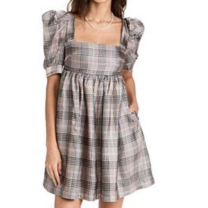En Saison Organza Plaid Sparkly Babydoll Mini Dress
